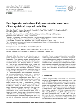 Articles Are Delivered Back to the Surface by Both Dry and Wet Deposition (Shao, 2000)