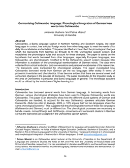 Germanising Oshiwambo Language: Phonological Integration of German Loan Words Into Oshiwambo