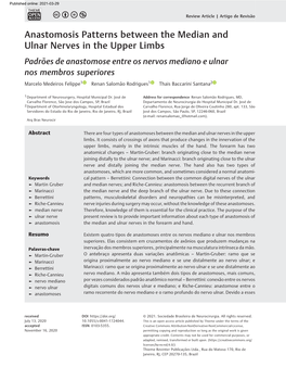 Anastomosis Patterns Between the Median and Ulnar Nerves in the Upper Limbs Padrões De Anastomose Entre Os Nervos Mediano E Ulnar Nos Membros Superiores