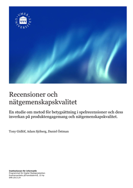 Recensioner Och Nätgemenskapskvalitet