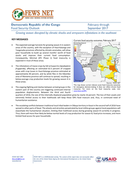 DRC Food Security Outlook February Through September 2017