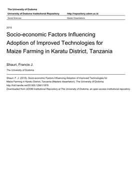 Socio-Economic Factors Influencing Adoption of Improved Technologies for Maize Farming in Karatu District, Tanzania