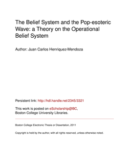 The Belief System and the Pop-Esoteric Wave: a Theory on the Operational Belief System