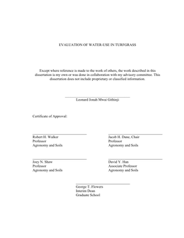 Evaluation of Water-Use in Turfgrass