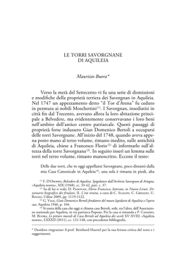 LE TORRI SAVORGNANE DI AQUILEIA Maurizio Buora Verso La