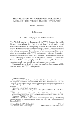 The Variations of Yiddish Orthographical Systems in the Present Hasidic Newspapers*