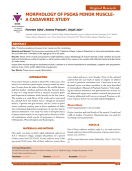 MORPHOLOGY of PSOAS MINOR MUSCLE- a CADAVERIC STUDY IJCRR Section: Healthcare Sci