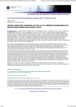 Initial Geologic Mapping of the Ac-H-7 Kerwan Quadrangle of Ceres Using Dawn Spacecraft Data