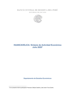 HUANCAVELICA: Síntesis De Actividad Económica Julio 20201