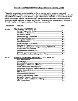 Operation WARRIOR FORGE Supplemental Training Guide