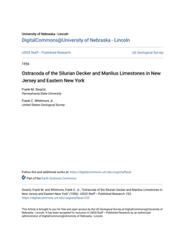 Ostracoda of the Silurian Decker and Manlius Limestones in New Jersey and Eastern New York