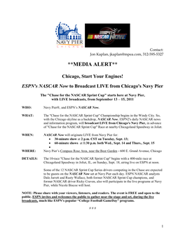 ESPN's NASCAR Now to Broadcast LIVE from Chicago's Navy Pier