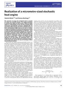 Realization of a Micrometre-Sized Stochastic Heat Engine Valentin Blickle1,2* and Clemens Bechinger1,2