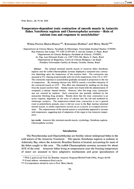 Fishes Notothenia Neglecta and Chaenocephalus Aceratus-Role of Calcium Ions and Responses to Acetylcholine*