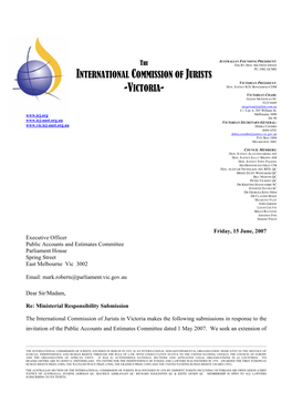 International Commission of Jurists Victorian President: Hon