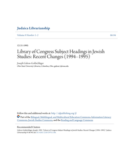Library of Congress Subject Headings in Jewish Studies