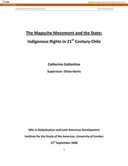 The Mapuche Movement and the State: Indigenous Rights in 21St Century Chile