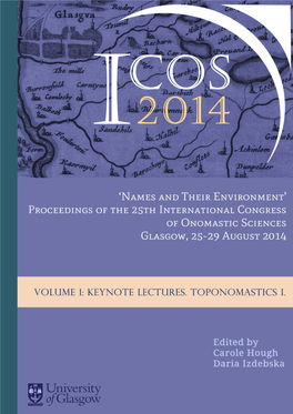 Volume 1 Keynote Lectures Toponomastics I