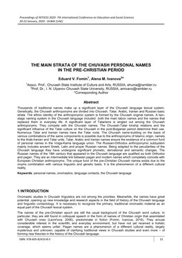 The Main Strata of the Chuvash Personal Names in the Pre-Christian Period
