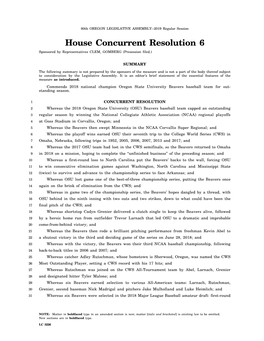 House Concurrent Resolution 6 Sponsored by Representatives CLEM, GOMBERG (Presession Filed.)