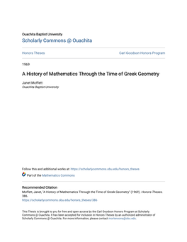 A History of Mathematics Through the Time of Greek Geometry