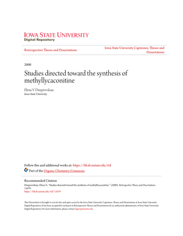 Studies Directed Toward the Synthesis of Methyllycaconitine Elena V