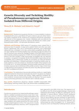 Genetic Diversity and Twitching Motility of Pseudomonas Aeruginosa Strains Isolated from Different Origins