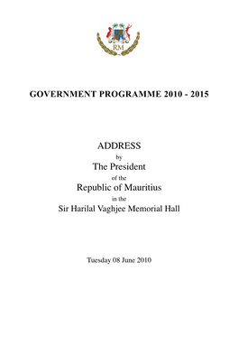 Government Programme 2010 - 2015