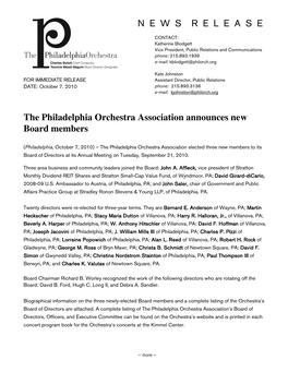 N E W S R E L E a S E the Philadelphia Orchestra Association