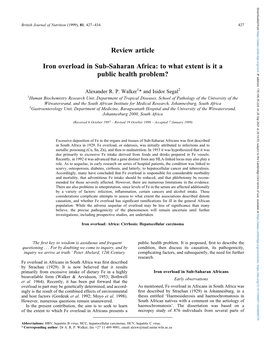 Iron Overload in Sub-Saharan Africa: to What Extent Is It a Public Health Problem?