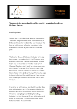 The Second Edition of the Monthly Newsletter from Donn Mcclean Racing