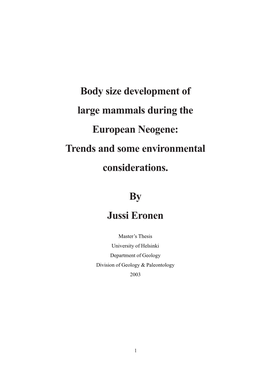 Body Size Development of Large Mammals During the European Neogene: Trends and Some Environmental Considerations