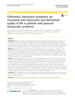 Orthostatic Intolerance Symptoms Are Associated with Depression And