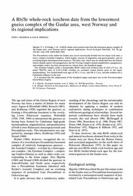 A Rb/Sr Whole-Rock Isochron Date from the Lowermost Gneiss Complex of the Gaular Area, West Norway and Its Regional Implications