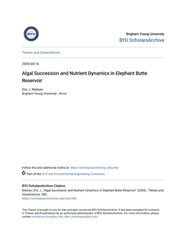 Algal Succession and Nutrient Dynamics in Elephant Butte Reservoir