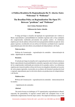 A Política Brasileira De Regionalização Da Tv Aberta: Entre