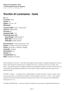 Vicchio Di Lorenzana - Isola