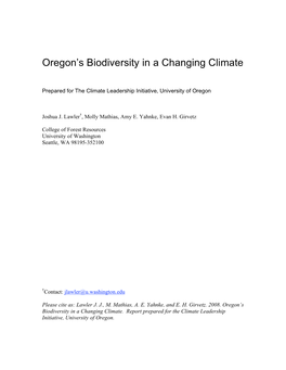 Oregon's Biodiversity in a Changing Climate