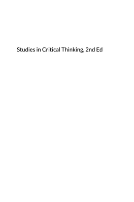 Studies in Critical Thinking, 2Nd Ed Studies in Critical Thinking, 2Nd Ed