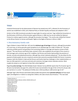 1. Discriminatory Family Code Togo’S Children’S Code of 2007 (Art
