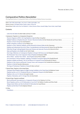 Comparative Politics Newsletter the Organized Section in Comparative Politics of the American Political Science Association