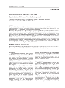 Phlebovirus Infection in Greece: a Case Report Papa A1, Kesisidou Ch2, Kontana A1, Arapidou Z2, Petropoulou D2