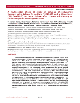 And a Diode Laser (PNL6405EPG) for Local Failure After Chemoradiotherapy Or Radiotherapy for Esophageal Cancer