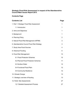 Strategic Flood Risk Assessment in Respect of the Aberdeenshire Council Main Issues Report 2013 Contents Page Contents List Page