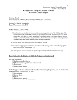 Macro Report Comparative Study of Electoral Systems Module 4: Macro Report