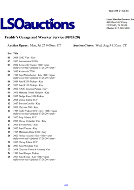 Freddy's Garage and Wrecker Service (08/05/20)