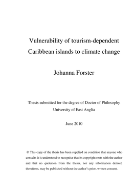 Vulnerability of Tourism-Dependent Caribbean Islands to Climate Change
