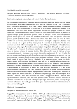 Nar (Nuclei Armati Rivoluzionari) Dirigenti: Giuseppe Valerio (Detto