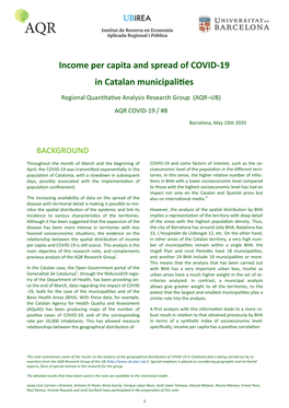 Income Per Capita and Spread of COVID-19 in Catalan Municipalities