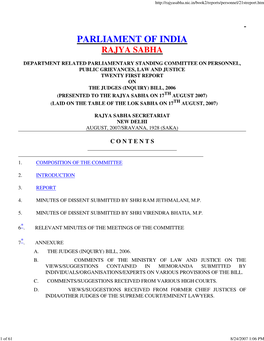 Inquiry) Bill, 2006 (Presented to the Rajya Sabha on 17 Th August 2007) (Laid on the Table of the Lok Sabha on 17 Th August, 2007